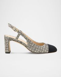 60mm Babette Tweed Cap-Toe Slingback Pumps
