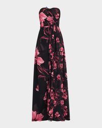 Strapless Floral-Print Georgette Gown