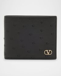 Men's Ostrich-Effect VLogo Bifold Wallet
