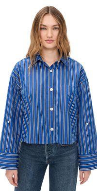 Madewell Straight Hem Shirt In Poplin Riviera Coast Stripe XS