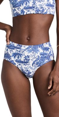 STAUD Devon High Rise Bikini Bottoms Blue Toile L