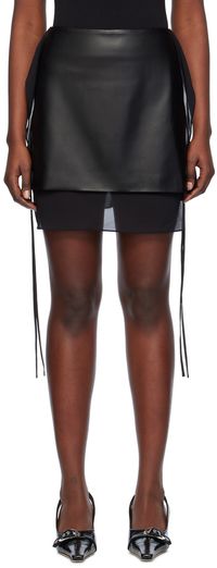 Olēnich Black Layered Faux-Leather Miniskirt
