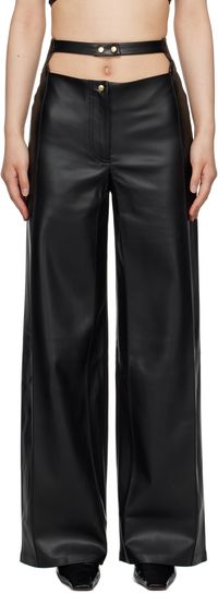 BEVZA Black High-Rise Faux-Leather Trousers