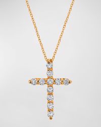 18K Gold 11-Stone Shared Prong Round Diamond Cross 16" Necklace, 2.30tcw