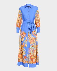 Paisley-Print Long-Sleeve Belted Maxi Shirtdress
