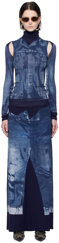 Jean Paul Gaultier Blue Trompe L'oeil Maxi Dress