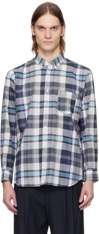 Comme des Garçons Shirt Gray & Blue Yarn Dyed Cotton Check Poplin Shirt