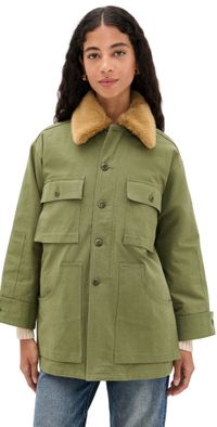 THE GREAT. The Quilted Liner Parka Army w/ Hot Orange 3