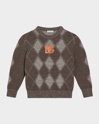 Boy's Intarsia Argyle Crewneck Sweater, Size 4-6
