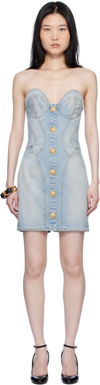 Balmain Blue Buttoned Denim Minidress