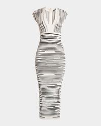 Plunging Glittered Cap-Sleeve Midi Dress