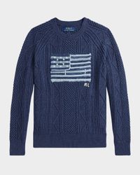 Boy's Cotton Faded Flag Sweater, Size S-XL