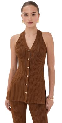 Veronica Beard Dax Knit Vest Dark Whisky XS