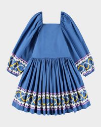 Girl's Ciris Puff-Sleeve Organic Cotton Dress, Size 7-12