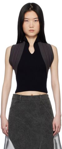 Paula Canovas Del Vas Polo gris et noir en tricot à corsage bain de soleil