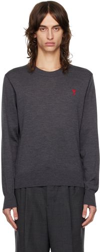 AMI Paris Gray Red Ami De Cœur Sweater