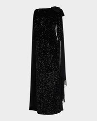 Sequin Velvet Column Cape Gown