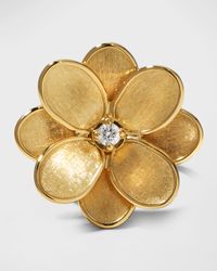 Petali 18K Yellow Gold Flower Ring with Diamond Center, Size 7