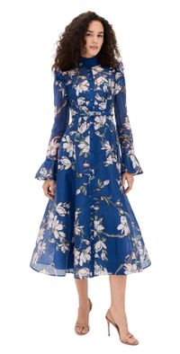 Leo Lin Katrina Butterfly Sleeve Midi Dress midnight magnolia print 12