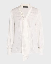 Tie-Neck Rhinestone Blouse