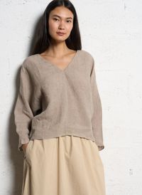 Masscob - Top Col V en lin - Taille L - Beige