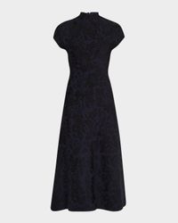 Floral Jacquard Mock-Neck Midi Dress