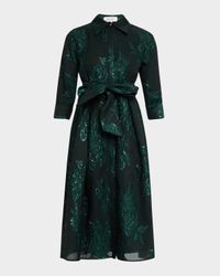 Metallic Jacquard Belted Shirtdress