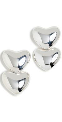 Annika Inez Dual Voluptuous Heart Earrings Silver One Size