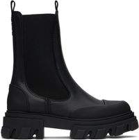 GANNI Black Stitch Cleated Mid Chelsea Boots