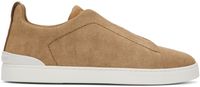 ZEGNA Baskets Triple Stitch brun clair en canevas