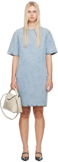 TOTEME Robe midi trapèze bleue en denim