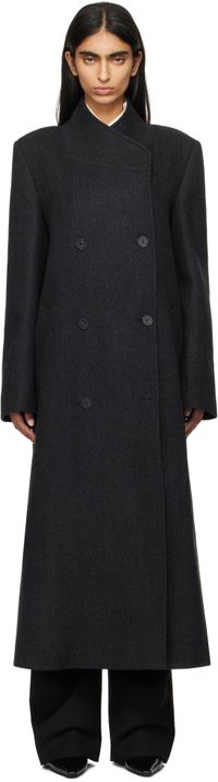 Róhe Gray Folded Collar Double Breasted Coat