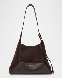Medium Diamond Brown Suede & Leather Hobo Bag