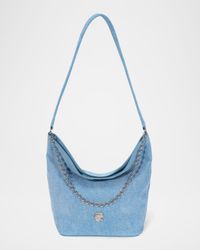 Ball Chain Denim-Print Leather Bucket Bag