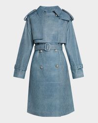 Tash Denim-Print Leather Trench Coat