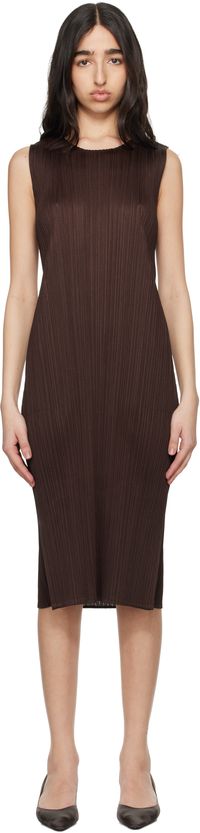 PLEATS PLEASE ISSEY MIYAKE Brown Monthly Colors March Midi Dress