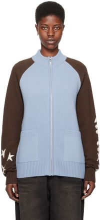 We11done Blue & Brown Zip Jacket