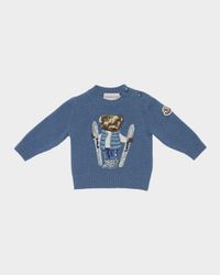 Boy's Ski Teddy Bear Crewneck Knit Sweater, Size 6M-3