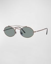 Oval Mixed-Media Aviator Sunglasses