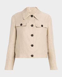 Structured Linen Twill Single-Breasted Shirt Jacket