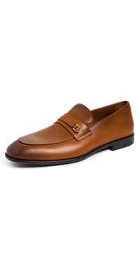 FERRAGAMO Desio Leather Loafers Naturale 11.5E