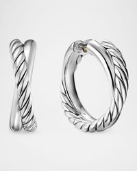 Crossover 2 Row Hoop Earrings in Silver, 22mm