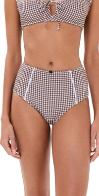 STAUD Wailea Bikini Bottoms Dark Chocolate Micro Check M