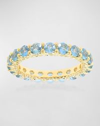 18K Yellow Gold Aquamarine Gemstone Eternity Band, Size 7