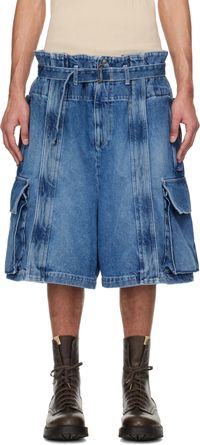 Hed Mayner Blue Zip Vent Denim Cargo Shorts
