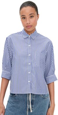 rag & bone Lucia Stripe Poplin Shirt Navy Stripe L