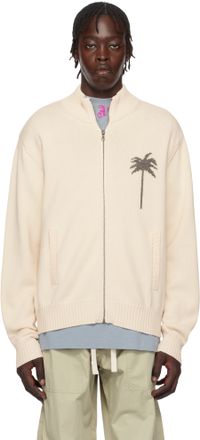 Palm Angels Blouson de survêtement blanc cassé en tricot à logos de palmier