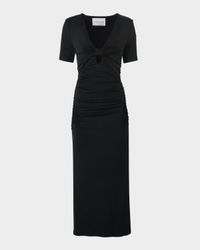 Elbow-Sleeve Ruched Maxi Dress