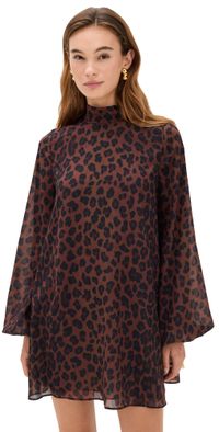SIMONMILLER Joplin Chiffon Mini Dress CHOCO BROWN LEOPARD M