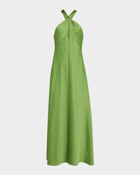 Knot-Embellished Satin Halter Gown